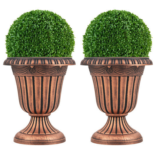18 inch Tall Vintage Planters Set of 2 with Pedestal Base and Pre-marked Drain Hole-Bronze W2B