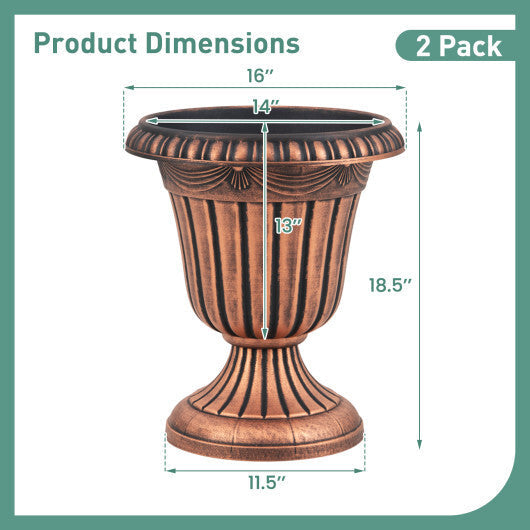 18 inch Tall Vintage Planters Set of 2 with Pedestal Base and Pre-marked Drain Hole-Bronze W2B