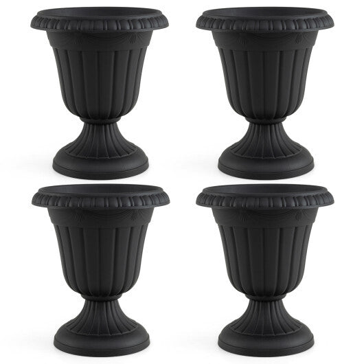 Set of 4 18 inch Tall Vintage Planters with Pedestal Base and Pre-marked Drain Hole-Black W2B