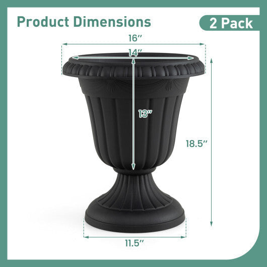 Set of 4 18 inch Tall Vintage Planters with Pedestal Base and Pre-marked Drain Hole-Black W2B