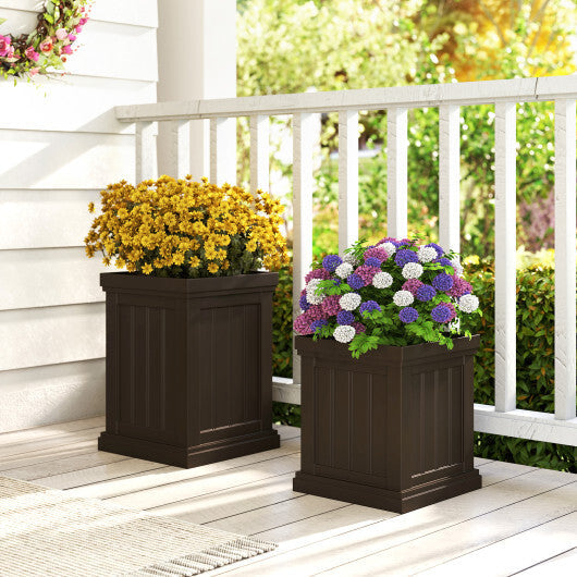 Square Plastic Planters Set of 2 Small Flower Pots with Drainage Holes and Nesting Design-Brown W2B
