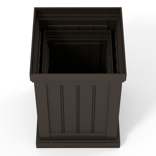 Square Plastic Planters Set of 2 Small Flower Pots with Drainage Holes and Nesting Design-Brown W2B