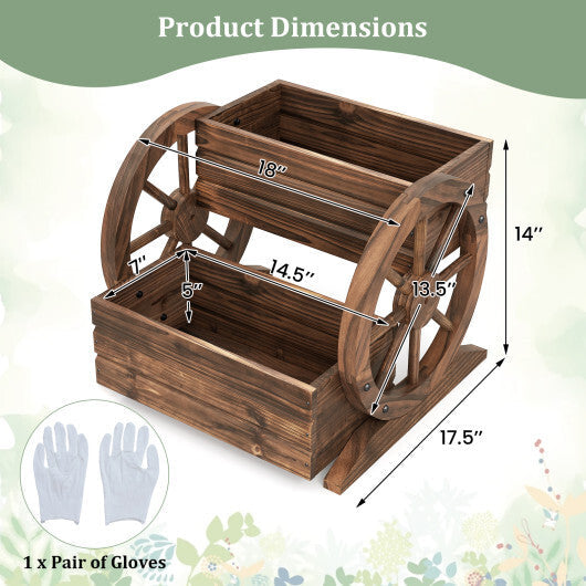 2-Tier Raised Garden Bed Rustic Wood Wagon Shape with Drainage Holes and Wheels-Coffee W2B