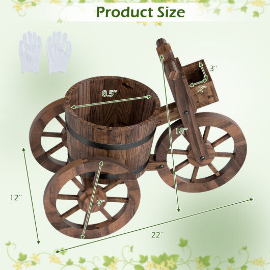 Rustic Wood Tricycle Planter with Wheels and Storage Box-Coffee W2B