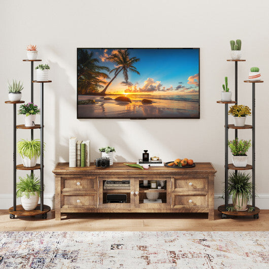 6-tier Plant Stand with RGB Light and Wheels 57inch Tall Indoor Display Shelf Flowerpot Holder-Rustic Brown