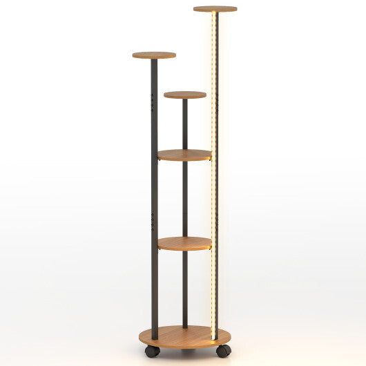 6-tier Plant Stand with RGB Light and Wheels 57inch Tall Indoor Display Shelf Flowerpot Holder-Rustic Brown
