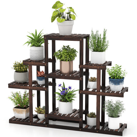 Indoor Outdoor Wood Plant Stand Multi-Tiered Corner Plant Shelf Flowerpot Holder-Brown