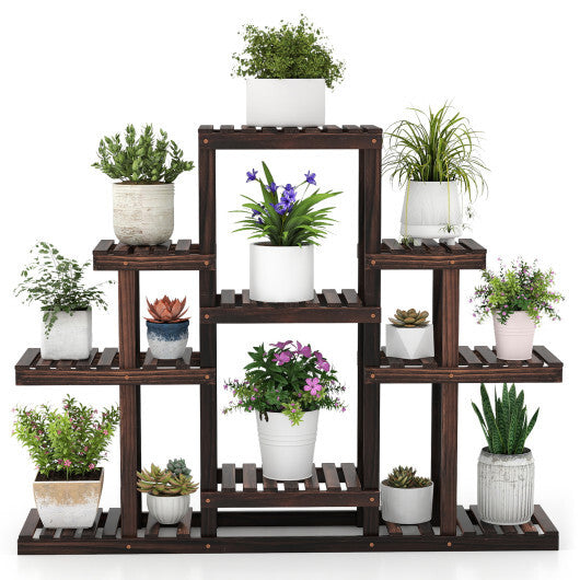 Indoor Outdoor Wood Plant Stand Multi-Tiered Corner Plant Shelf Flowerpot Holder-Brown