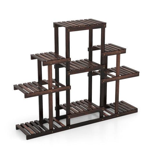 Indoor Outdoor Wood Plant Stand Multi-Tiered Corner Plant Shelf Flowerpot Holder-Brown