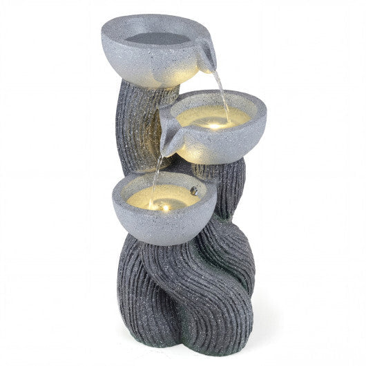 3-Tier Outdoor Water Fountain with LED Lights 18.5 Inch H for Patio Deck W2B