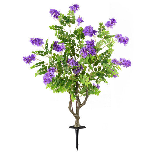 2 Pack Artificial Locust Flower Trees 39 Inch Fake Evergreen Shrubs with Ground Spikes-Purple W2B
