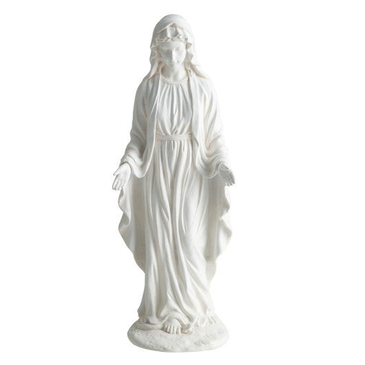 Virgin Mary Statue 29.5 inch Tall Outdoor Religious Sculpture with Aged Finish-White W2B
