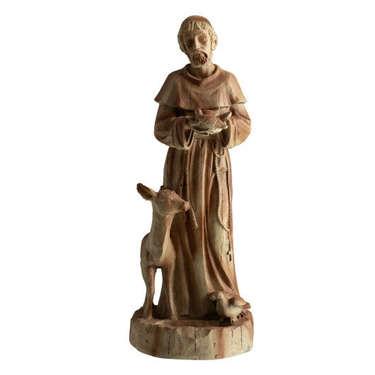 24.5 inch St. Francis Statue with Bird Feeder Saint Francis of Assisi with Animals Sculpture-Rustic Brown W2B