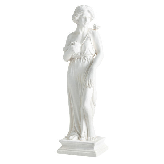 31.5 Inch Outdoor Greek Goddess Statue with Antique Finish and Column Base-White W2B