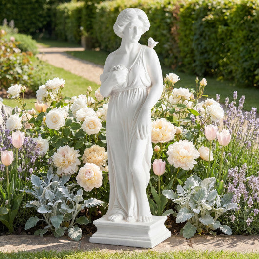 31.5 Inch Outdoor Greek Goddess Statue with Antique Finish and Column Base-White W2B