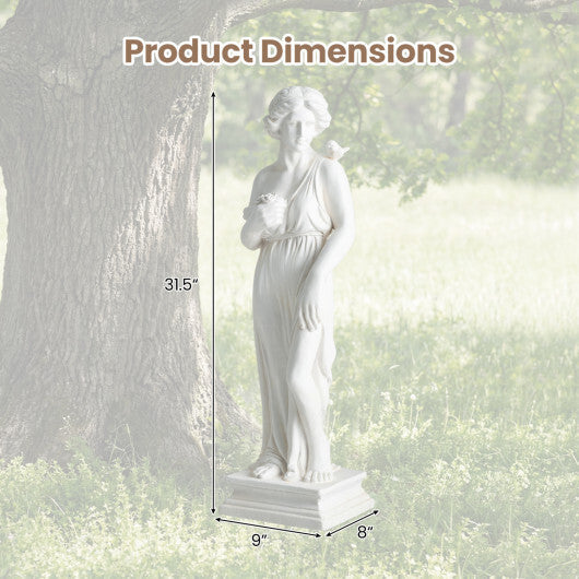 31.5 Inch Outdoor Greek Goddess Statue with Antique Finish and Column Base-White W2B