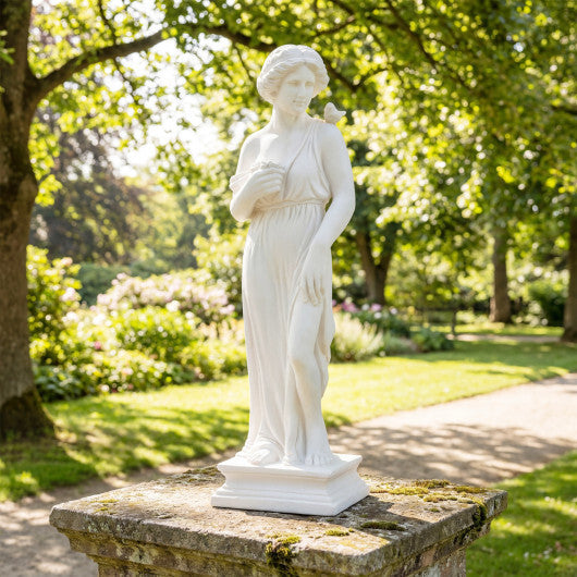 31.5 Inch Outdoor Greek Goddess Statue with Antique Finish and Column Base-White W2B