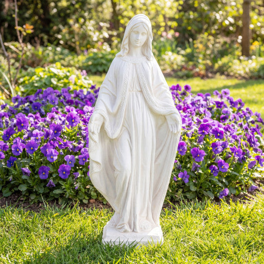 31.5 Inch Virgin Mary Statue with Aged Finish for Yard Patio-White W2B