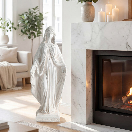 31.5 Inch Virgin Mary Statue with Aged Finish for Yard Patio-White W2B