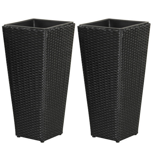 Set of 2 Rattan Tall Plant Pots with Detachable Plastic Liners-Black W2B