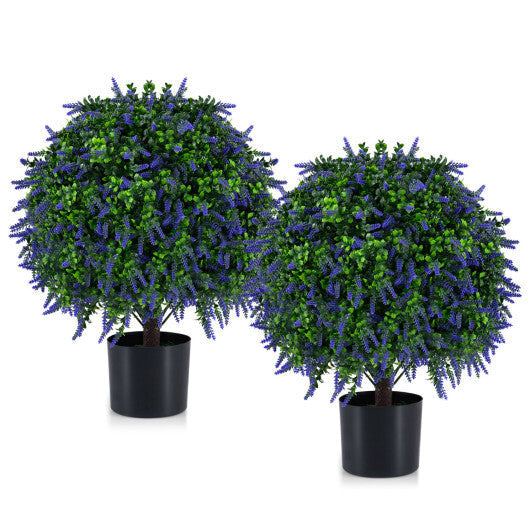 Set of 2 Artificial Lavender Topiary Ball Trees 22 inch Faux Lavender Potted Plants-Purple W2B