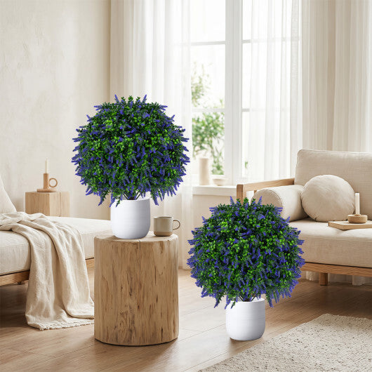 Set of 2 Artificial Lavender Topiary Ball Trees 22 inch Faux Lavender Potted Plants-Purple W2B