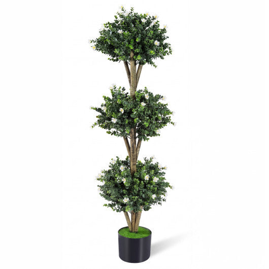 51" Artificial Triple Ball Boxwood Topiary Tree with 59 Blossoms-Purple W2B
