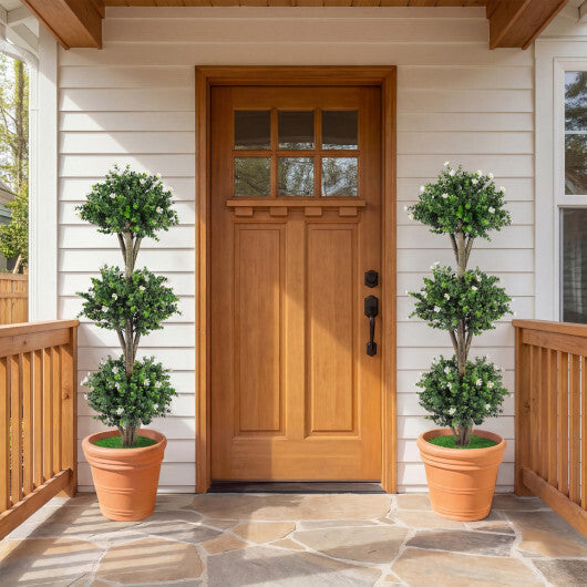 51" Artificial Triple Ball Boxwood Topiary Tree with 59 Blossoms-Purple W2B