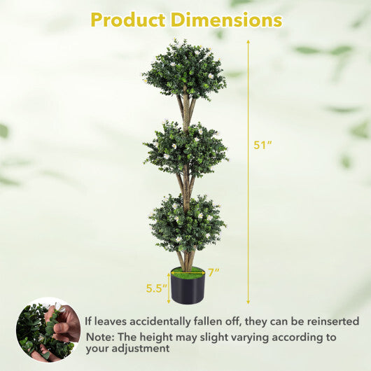 51" Artificial Triple Ball Boxwood Topiary Tree with 59 Blossoms-Purple W2B