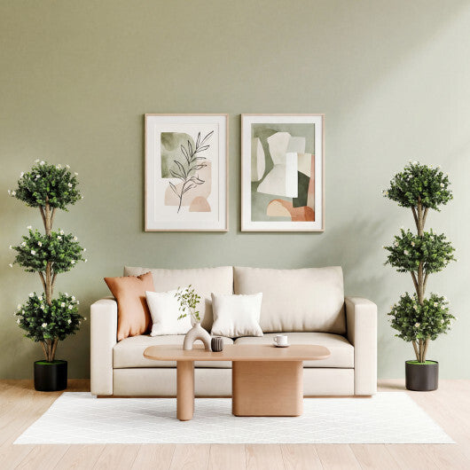 51" Artificial Triple Ball Boxwood Topiary Tree with 59 Blossoms-Purple W2B