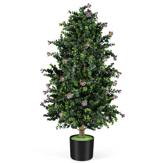 2 Pack Artificial Topiary Cone Tree Faux Potted Shrub Plant with 49 Flowers-purple W2B