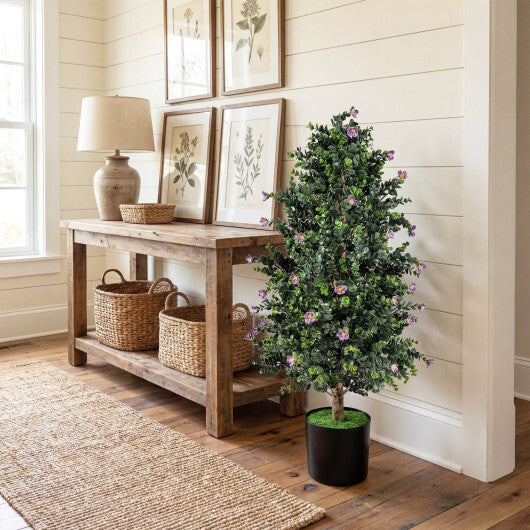 2 Pack Artificial Topiary Cone Tree Faux Potted Shrub Plant with 49 Flowers-purple W2B
