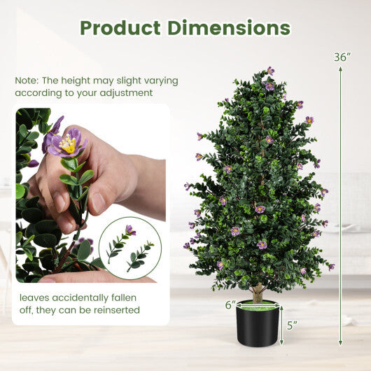 2 Pack Artificial Topiary Cone Tree Faux Potted Shrub Plant with 49 Flowers-purple W2B