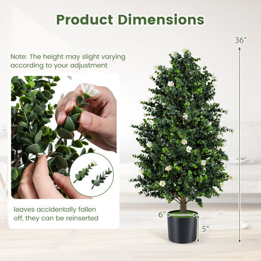 2 Pack Artificial Topiary Cone Tree Faux Potted Shrub Plant with 49 Flowers-purple W2B