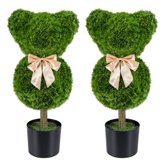 2 Pieces Bear Topiary Trees with Pots Sun-resistant Bear-Shaped Boxwood Faux Plants W2B