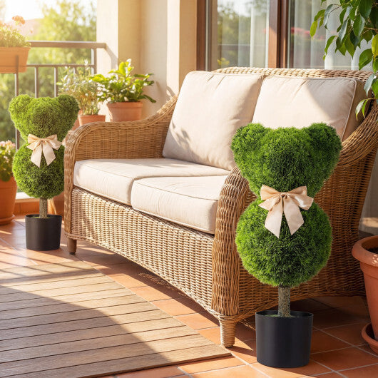 2 Pieces Bear Topiary Trees with Pots Sun-resistant Bear-Shaped Boxwood Faux Plants W2B