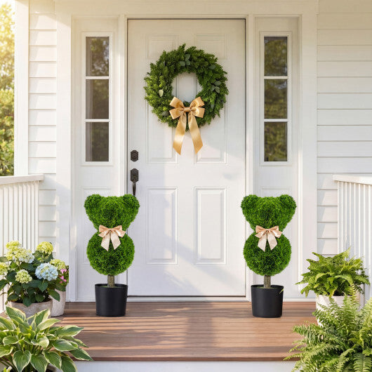 2 Pieces Bear Topiary Trees with Pots Sun-resistant Bear-Shaped Boxwood Faux Plants W2B