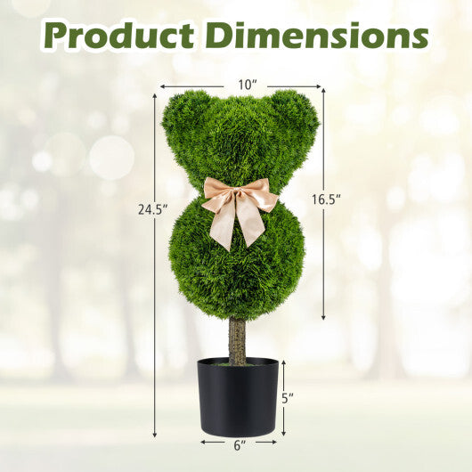 2 Pieces Bear Topiary Trees with Pots Sun-resistant Bear-Shaped Boxwood Faux Plants W2B