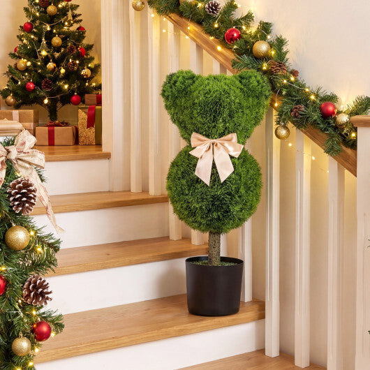 2 Pieces Bear Topiary Trees with Pots Sun-resistant Bear-Shaped Boxwood Faux Plants W2B