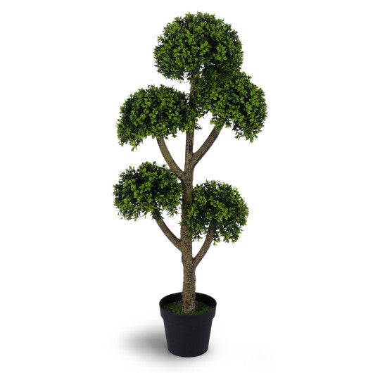 46-Inch Artificial Boxwood Topiary Tree Fake Potted Boxwood Tree with 5 Ball-Shaped Topiaries W2B