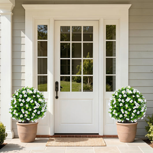 2 Pack Artificial Eucalyptus Topiary Trees with Flowers and Cement Planter for Home-White W2B