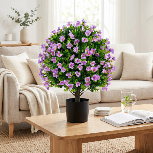 2 Pack Artificial Eucalyptus Topiary Trees with Flowers and Cement Planter for Home-White W2B