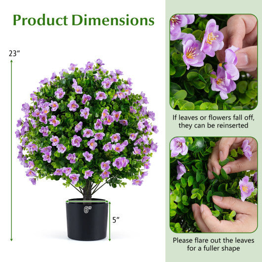 2 Pack Artificial Eucalyptus Topiary Trees with Flowers and Cement Planter for Home-White W2B