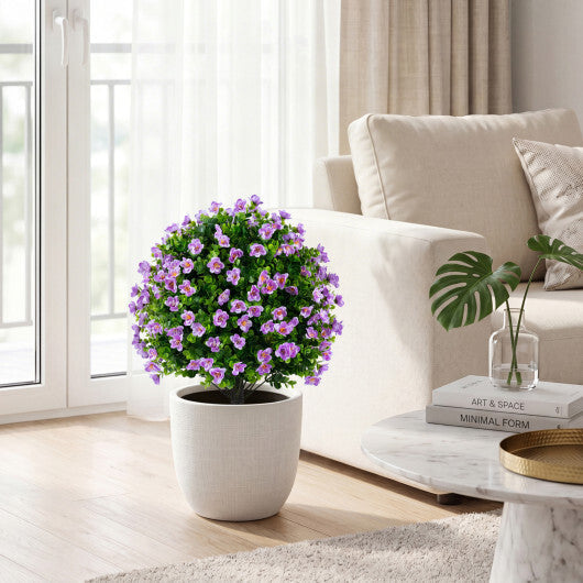 2 Pack Artificial Eucalyptus Topiary Trees with Flowers and Cement Planter for Home-White W2B