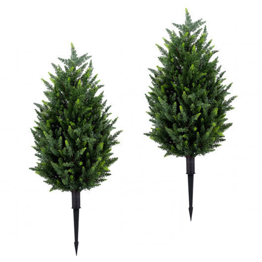 2 Pack 3 ft Artificial Cypress Topiary Trees with Ground Spikes for Indoor Outdoor W2B