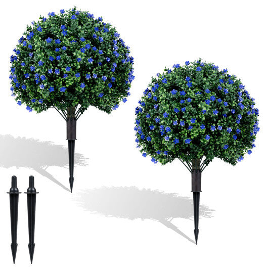 2 Pack Artificial Camellia Boxwood Topiary Ball Trees 27.5 Inches Faux Floral Shrubs W2B