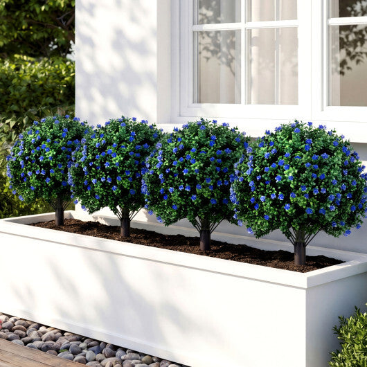 2 Pack Artificial Camellia Boxwood Topiary Ball Trees 27.5 Inches Faux Floral Shrubs W2B