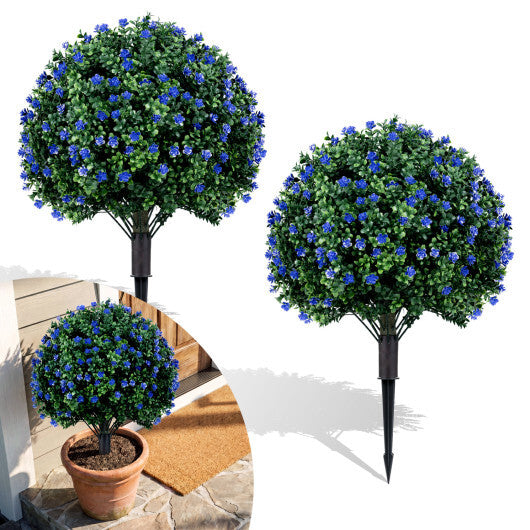 2 Pack Artificial Camellia Boxwood Topiary Ball Trees 27.5 Inches Faux Floral Shrubs W2B
