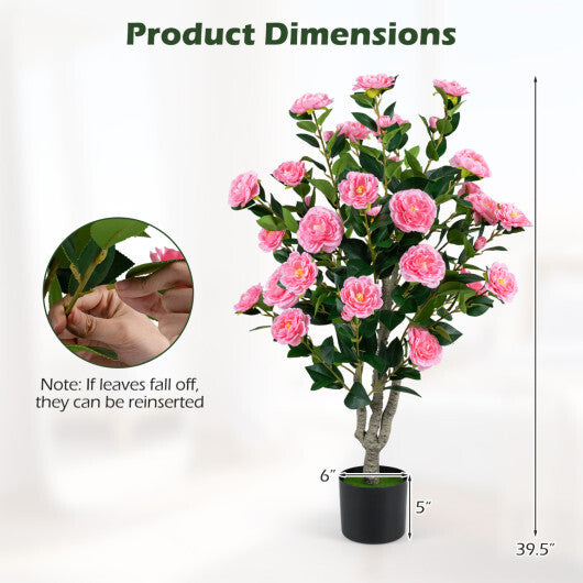 Set of 2 39.5" Artificial Camellia Tree with Orange Blossoms in Cement Pot for Decoration-Pink W2B