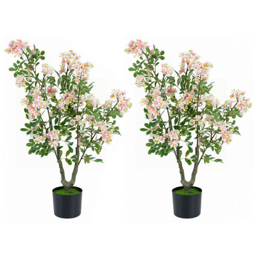 36" Set of 2 Artificial Impatiens Tree with Mini Fruits and Silk Flowers-Pink W2B